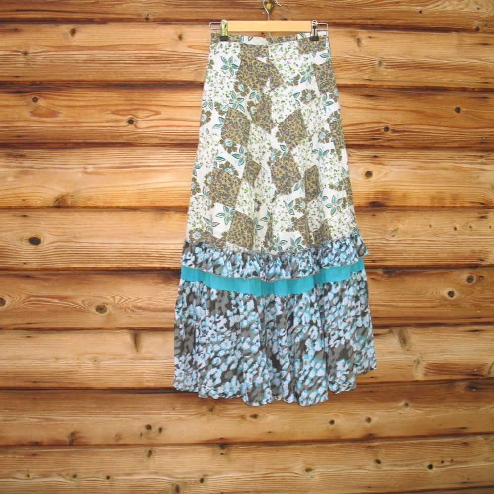 Blue Cream Patchwork Maxi Skirt - Picture 8 of 10
